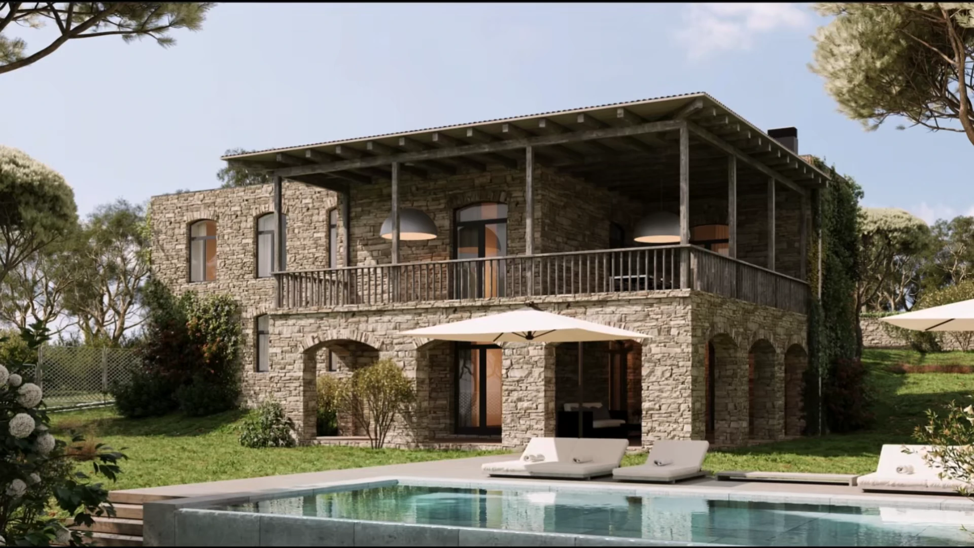 Stone villa and terrace — Village Iveria project visualisation