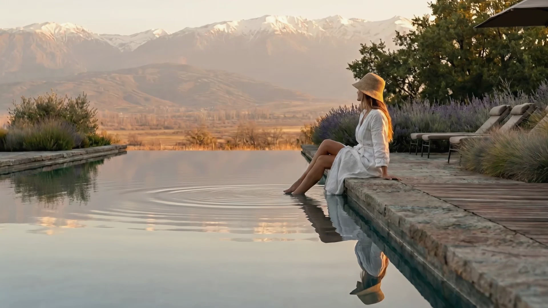 Pool and mountain setting — Village Iveria concept visualisation
